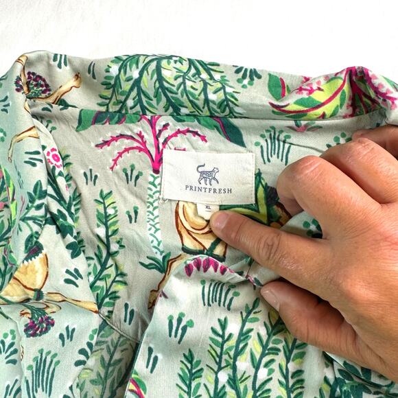 Print Fresh SET Green Camel Floral 100% Organic Cotton Pajama Long Sleeve Sz-XL - Picture 2 of 5